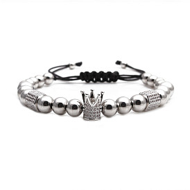 Hexagonal Crown Bracelet with Micro Inlaid Zircon, Adjustable Weave for Women's Fashion Jewelry