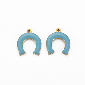 Ion Plating(IP) 316 Surgical Stainless Steel Enamel Charms, Real 14K Gold Plated, Laser Cut, Cadmium Free & Nickel Free & Lead Free, Horseshoe