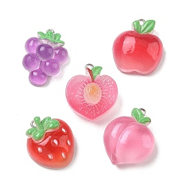 Colgantes de frutas imitación resina transparente, encantos de formas mixtas, con aro de hierro en tono platino