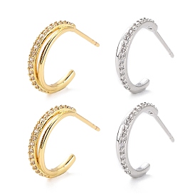 Sparkling Half Hoop Cubic Zirconia Earrings, Open Hoop Earrings, C-shape Stud Earrings for Women, Cadmium Free & Lead Free
