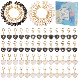 56 шт 2 цвета сплав эмаль кулон запирающиеся маркеры стежков, сердце с письмом, Сплав с застежками когтя омара