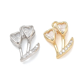 Brass Micro Pave Clear Cubic Zirconia Pendants, Flower Charms