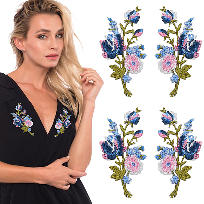 2 Пары самоклеящихся нашивок из ткани с компьютерной вышивкой в виде цветов, наклеить патч, аксессуары для костюма, аппликация