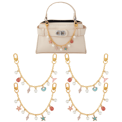 4шт 2 стили океан тема железный кабель цепи сумка декоративные цепи, с подвеской и застежками в виде ракушки и морской звезды из сплава, аксессуары для замены сумок, золотые