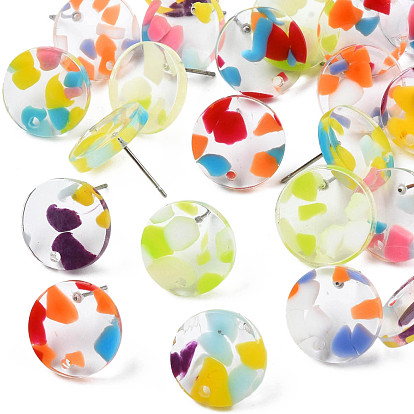Acrylic Stud Earring Findings, with 316 Stainless Steel Pins and Hole, Flat Round