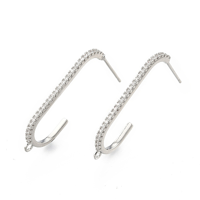 Brass Clear Cubic Zirconia Stud Earring Findings, with Horizontal Loops, Oval, Cadmium Free & Nickel Free & Lead Free