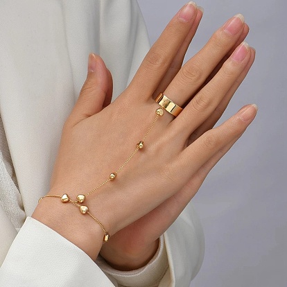 Pulseras anillos de hierro, pulsera de cadena de eslabones de corazón con anillo liso