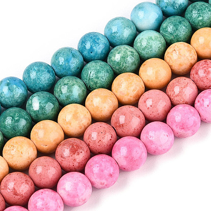 Окрашенные нити из натуральных и синтетических ископаемых бусин, круглые