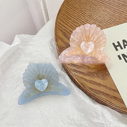 Заколки для волос в форме когтей из ацетата целлюлозы, форма ракушки с рисунком в виде сердца