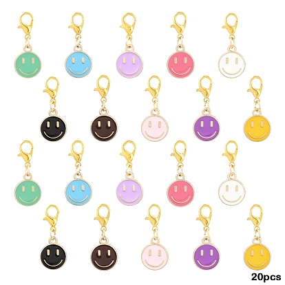 20piezas 10colores aleación esmalte cara sonriente colgante decoraciones, con broches de langosta de la aleación de la garra, dorado