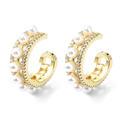 Серьги-каффы из латуни с микропаве и кубическим цирконием, с пластиковой имитационной жемчужиной, без кадмия и без свинца, долговечный
