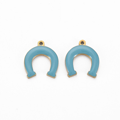 Ion Plating(IP) 316 Surgical Stainless Steel Enamel Charms, Real 14K Gold Plated, Laser Cut, Cadmium Free & Nickel Free & Lead Free, Horseshoe