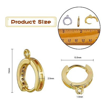 8Pcs 2 Colors Brass Huggie Hoop Earring Findings, with Cubic Zirconia, Lead Free & Cadmium Free