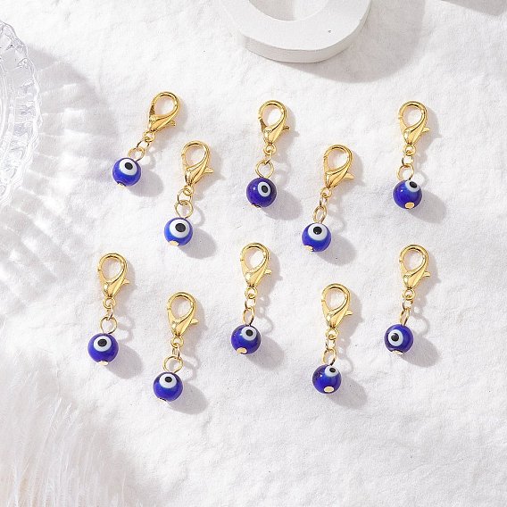 10 шт. круглые подвески ручной работы синего цвета с изображением сглаза, с цинковым сплавом застежками омаров коготь