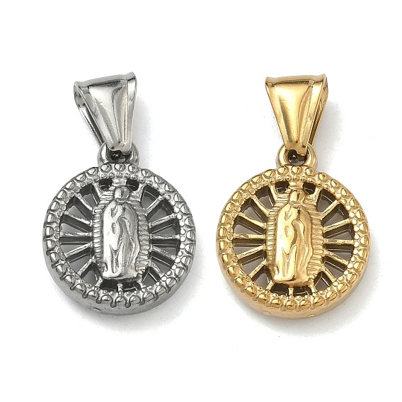 Религиозные 304 подвески из нержавеющей стали, плоский круглый с шармом Девы Марии