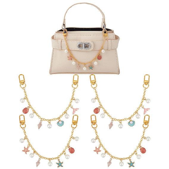 4шт 2 стили океан тема железный кабель цепи сумка декоративные цепи, с подвеской и застежками в виде ракушки и морской звезды из сплава, аксессуары для замены сумок, золотые