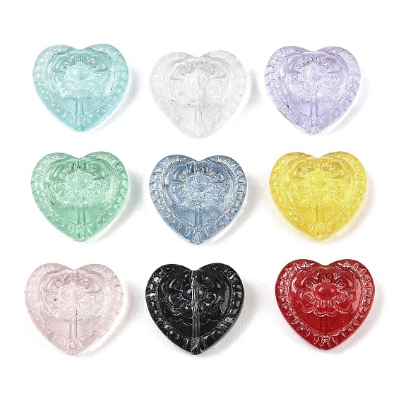 Стеклянные бусины, сердце с цветочным узором из бусин, с блеском порошок