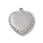 201 Stainless Steel Pendants, Heart Charms, with Crystal Rhinestone and Shell