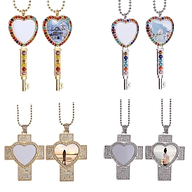 Sublimation Printing Blank Alloy Pendant Necklace, Rhinestone Jewelry for Valentine's Day