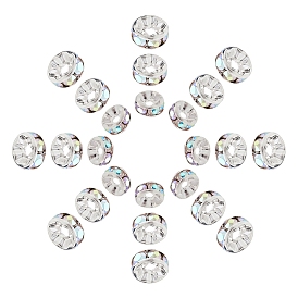 SUNNYCLUE 150Pcs 3 Style Brass Rhinestone Spacer Beads, Grade A, Straight Flange, Silver Color Plated, Rondelle