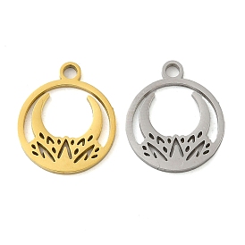 304 Stainless Steel Charms, Laser Cut, Ring with Lotus Moon Charm