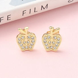 Серьги-гвоздики из латуни с микропаве из прозрачных кубических цирконий, стойки покрытие, без кадмия и без свинца