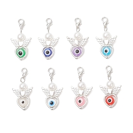 Подвесные украшения из сплава и смолы в виде ангела и сглаза, с поворотными застежками и круглыми бусинами из АБС-пластика, имитирующими жемчуг