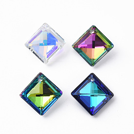 Electroplate Glass Charms, Silver Plated Bottom, Faceted, Rhombus