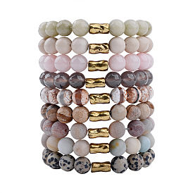 Bohemian Natural Stone Beaded Copper Tube Bracelet for Men and Women with Crystal Accents