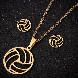 Stainless Steel Volleyball Collarbone Chain Earrings Set - Fashionable, Simple, Sporty.