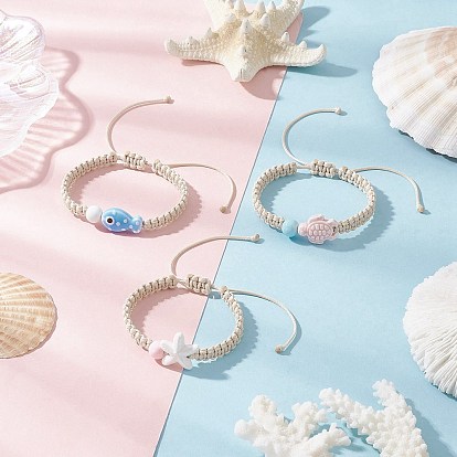 3шт. регулируемые фарфоровые бусины ручной работы, плетеные браслеты из бисера для детей, с расписными стеклянными бусинами