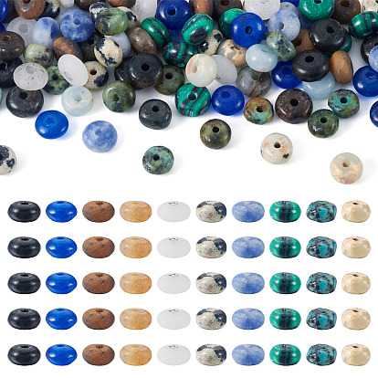 300шт. 10 виды бусин из натуральных и синтетических смешанных камней, рондель, смешанные окрашенные и неокрашенные