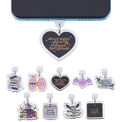 2 Sets Plastic Mobile Dustproof Plugs, with Acrylic Pendants, Platinum