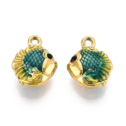 304 из нержавеющей стали шармы эмали, рыба, со стразами, без свинца и без кадмия, реальный 18 k позолоченный