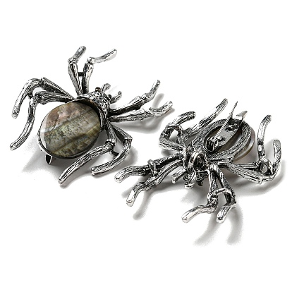 Брошь-паук из сплава с паве, окрашенная в виде ракушки, предметы двойного назначения, с реактивной горный хрусталь, античное серебро