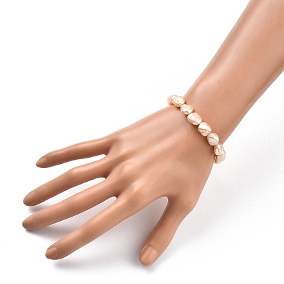 Natural Baroque Pearl Keshi Pearl Beaded Bracelets, with Golden Plated 304 Stainless Steel Toggle Clasps
