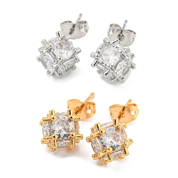 Латунные микро проложить кубического циркония уха шпильки, квадратный