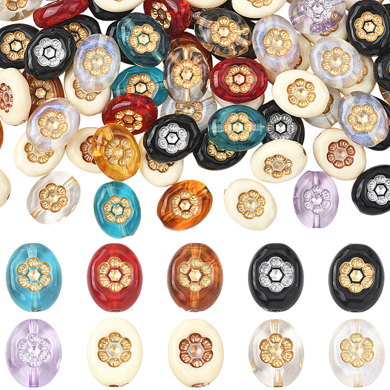 200шт. 10 цвета непрозрачные и прозрачные акриловые металлические бусины, переплетенные между собой, овальная с цветочным узором