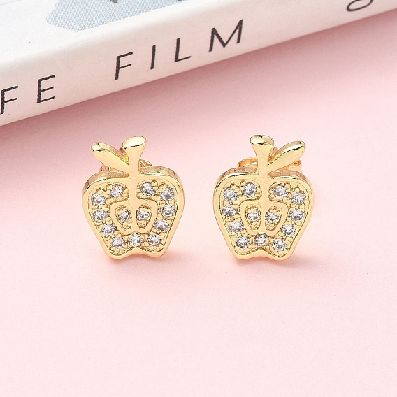 Серьги-гвоздики из латуни с микропаве из прозрачных кубических цирконий, стойки покрытие, без кадмия и без свинца