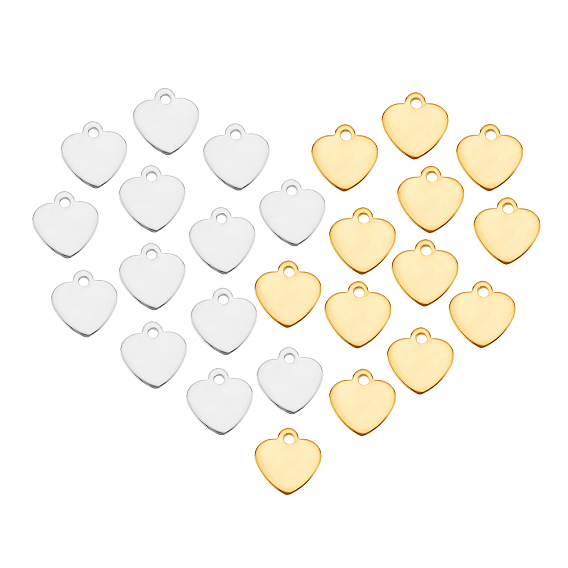 200Pcs 2 Colors 201 Stainless Steel Charms, Laser Cut, Stamping Blank Tag, Heart