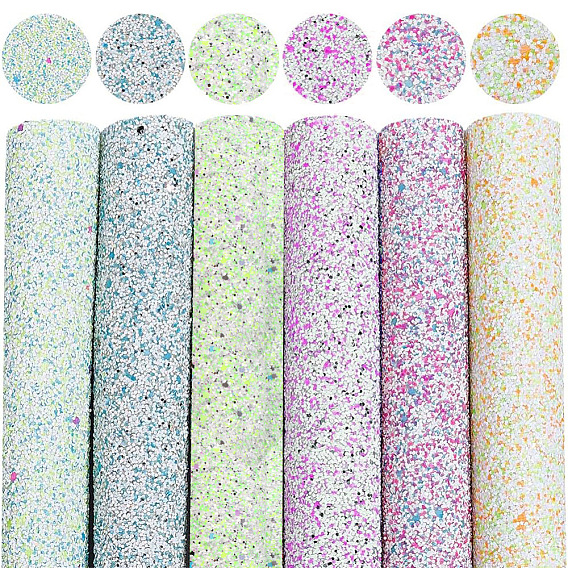 6 Stück 6 Farben PVC & Kunstlederstoffe, mit Glitzerpulver, DIY Bastelbedarf