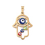 PVD Vacuum Plating 304 Stainless Steel Enamel Pendants, Golden, Hollow, Hamsa Hand/Hand of Miriam with Evil Eye