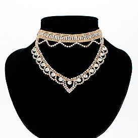 Golden Geometric Gemstone Necklace Set for Women's Fashion Accessories