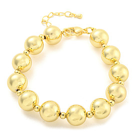 Rack Plating Round Brass Beaded Bracelets for Women, Cadmium Free & Lead Free, Long-Lasting Plated