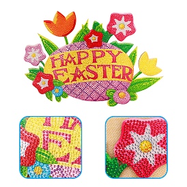 DIY Easter Theme Decoration Diamond Painting Sticker Kits, including Self Adhesive Sticker, Acrylic Rhinestones, Diamond Sticky Pen, Tray Plate and Glue Clay, Egg
