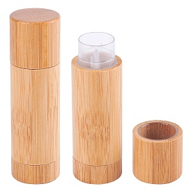 Bamboo & Plastic Empty Lipstick Bottle, Lip Gloss Tube, Lip Balm Tube, with Cap, Column
