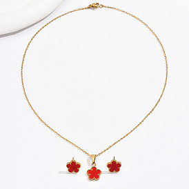 Conjunto de joyas de flores acrílicas, Pendiente y collar con colgante de acero inoxidable chapado en oro real 18k