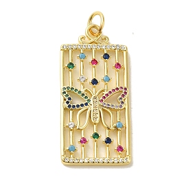 Brass Micro Pave Cubic Zirconia Pendants, with Glass and Jump Ring, Hollow Rectangle with Butterfly Charms