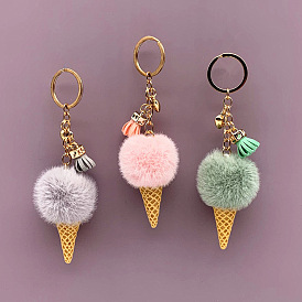 Ice Cream Furry Pom-Pom Keychain, for Bag Decoration, Keychain Gift and Phone Backpack