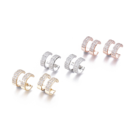Latón micro pave pendientes de gemelos de circonio cúbico transparente, forma de anillo doble